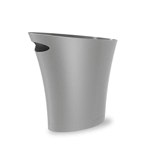 Umbra Skinny Trash Can  Sleek & Stylish Bathroom Trash Can, Small Garbage Can Wastebasket for Narrow Spaces at Home or Office, 2 Gallon Capacity, Silver