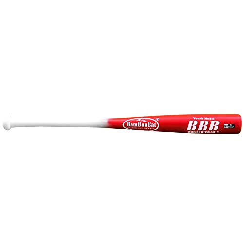BAMBOOBAT by Pinnacle Sports Equipment INC. Youth Durable Bamboo Baseball Bat for Players Aging 5-13 Years Old, White Handle/Red Barrel, 31 Inch