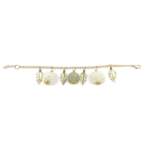 Anju Sphere and Leaf Charms Sachi Calming Sage Collection Bracelet for Women, 7.25-inch Length