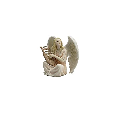 Unicorn Studio 4.5 Inch Poly Stone Angel Sitting with Lyre Figurine Statue Decor