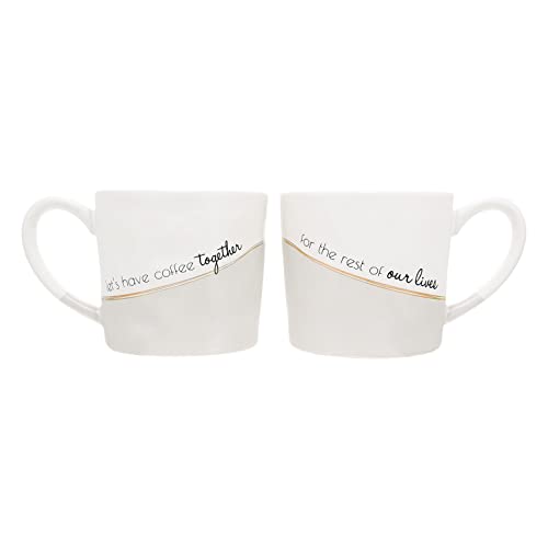 Pavilion Gift Company - Let's Have Coffee Together - 15-ounce Ceramic Iridescent Mug Set, Couple Gifts For Him and Her, Unique Wedding Gift, Engagement Gifts, 1 Count, White