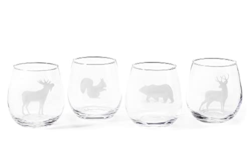 Giftcraft 667878 Christmas Stemless Wine Glasses, Set of 4, 3.94 inch, Glass