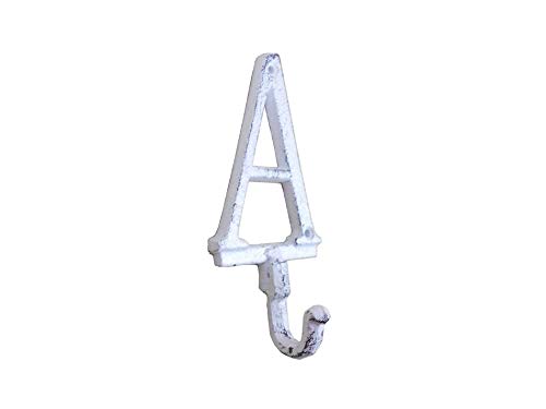 Hampton Iron Whitewashed Cast Iron Letter A Alphabet Wall Hook 6" - Home Wall Decor - Cast I