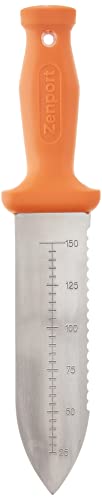 Zenport K246 Deluxe ZenBori Soil Knife with Sheath, 6-Inch Stainless Steel Serrated Blade and Depth Measurement Markings, Orange Handle