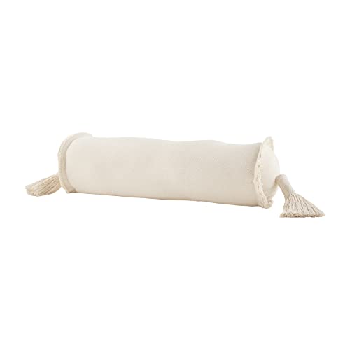 Mud Pie Cream Canvas Bolster Pillow, 24" x 8", Cream