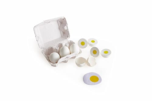 Hape Egg Carton Kitchen Toys Children Play Kitchen Game Food Toy for Kids Early Development, Learning (3Pcs Hard-Boiled Eggs & 3Pcs Fried Eggs)