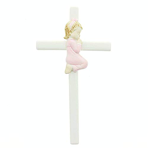 Roman Praying Girl Hand Painted White Porcelain 7.5 inch Wall Cross