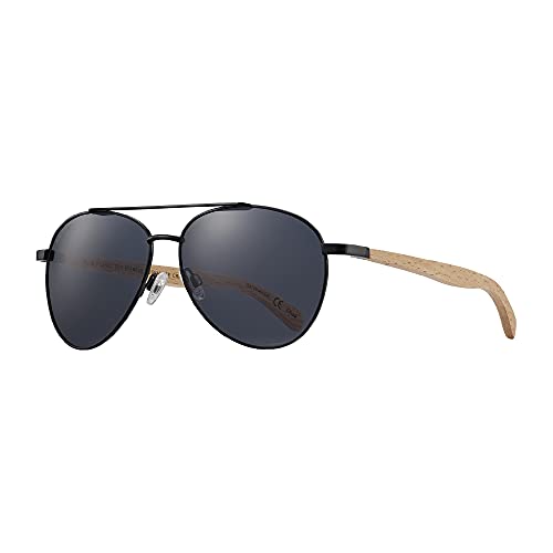 Blue Planet Eyewear Blue Planet Amador Sunglasses Matte Black/Natural Beechwood with Smoke Polarized Lenses