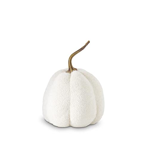 K&K Interiors Knit Gourd with Resin Stem, 9.25-Inch Height, Resin, Fuzzy White