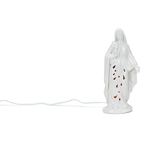 Napco Blessed Mary Holding Lilly Classic White 10 Inch Illuminated Ceramic Figurine