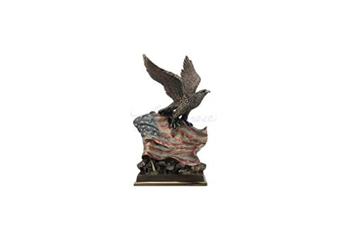 Unicorn Studios WU76583A4 Bald Eagle Bird with American Flag Sculpture - Bronze