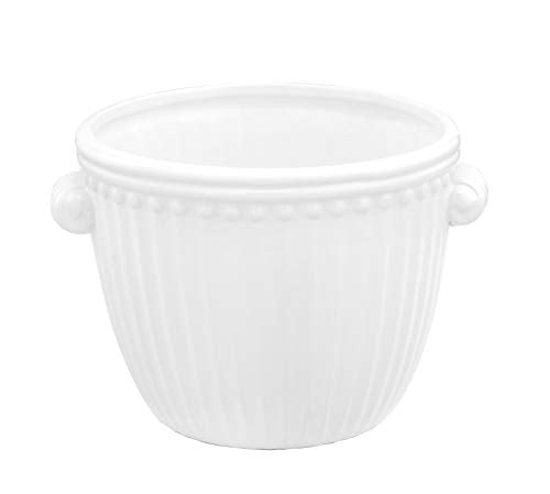 Napco 21761 Glazed Ceramic Ribbed Planter/Cache Pot, White