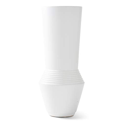 K&K Interiors 17130B 18 Inch Matte White Ribbed Ceramic Pot