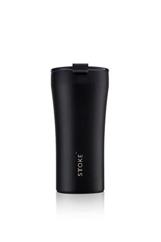 Sttoke Leakproof Shatterproof Ceramic Reusable Coffee Cup Insulated Drinking Tumbler, 16 oz, Midnight Black