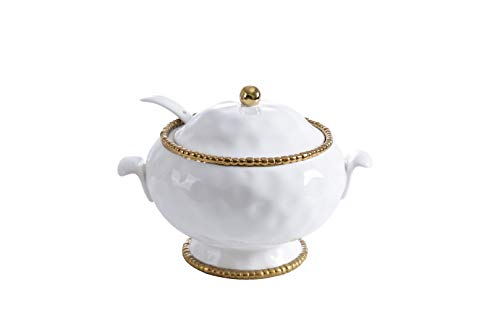 Pampa Bay Porcelain Soup Tureen and Ladle (White and Gold)