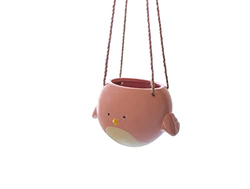 Kalalou Bird Hanging Planter Pot - Ceramic - 7" Diameter - Blush