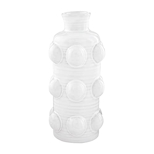 Mud Pie All Over Beaded Stem Vase, 6.5" x 2.4" Diameter, White, Terracotta