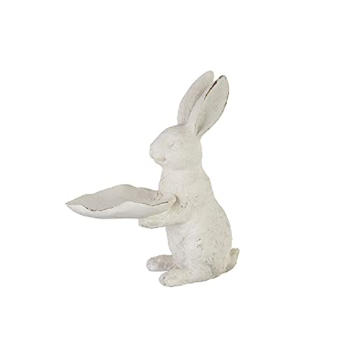 RAZ Imports 4211082 Bunny Figurine with Leaf Tray, 9.75-inch Height, Resin