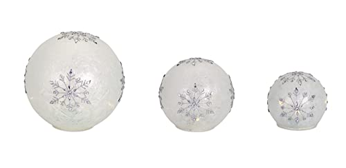 Melrose International White and Silver LED Snowflake Globes, Set of Three