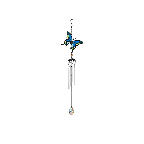 Carson Home 63753 Butterfly Suncatcher Chime, 25-inch Length, Epoxy, Metal with a Glass Crystal Sail