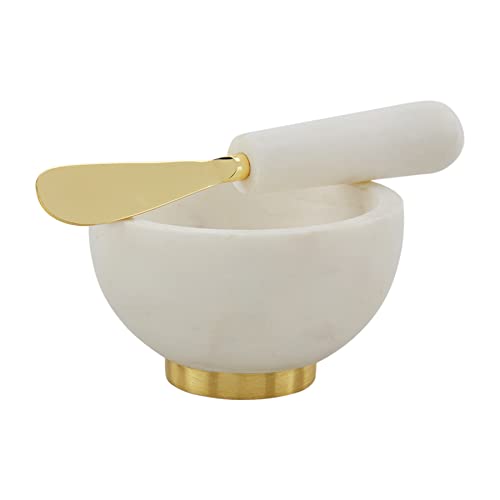 Mud Pie Marble Dip Bowl Set, White, dip 2" x 4" dia | spreader 5.5"