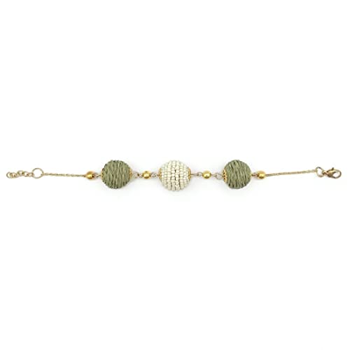 Anju Three Spheres Sachi Calming Sage Collection Bracelet for Women, 7-inch Length