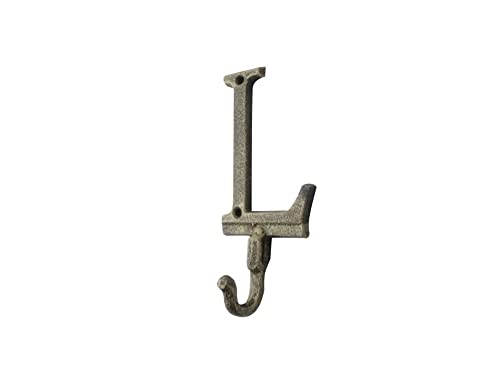 Hampton Iron HANDCRAFTED NAUTICAL D‚àö√¢COR Rustic Gold Cast Iron Letter L Alphabet Wall Hook 6"