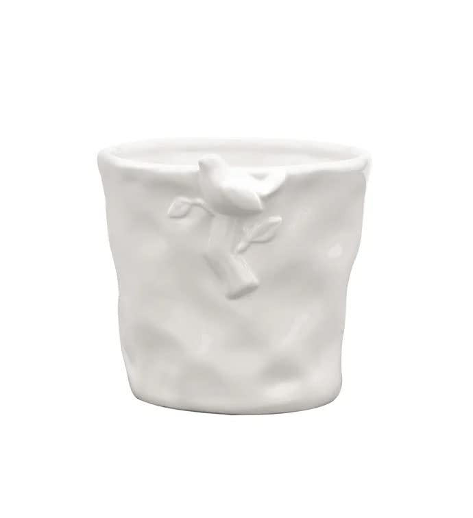 Napco Applique Bird on Branch White 4 x 4.5 Ceramic Cache Pot