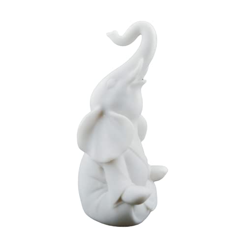 Boulevard East Concepts 7.25" Good Luck Elephant Meditating Buddha with Raised Trunk Statue Feng Shui - Good Luck Gifts, Yoga Decorations for Studio, Namaste Decor (7.25 Inch, White)