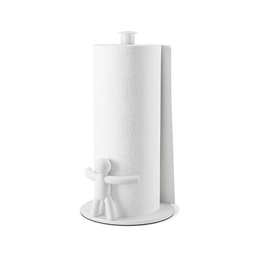 Umbra Buddy Paper Towel Holder Stand for Kitchen Countertop, Unique Dispenser, Standard, White