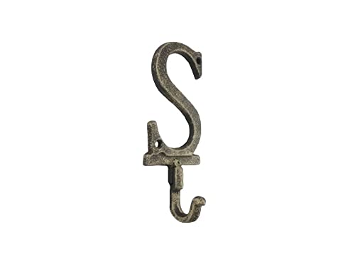 Hampton Iron HANDCRAFTED NAUTICAL D‚àö√¢COR Rustic Gold Cast Iron Letter S Alphabet Wall Hook 6"