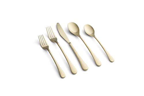 CAMBRIDGE Champagne Satin Xyla 20-Piece Flatware Set, Service for 4, 0