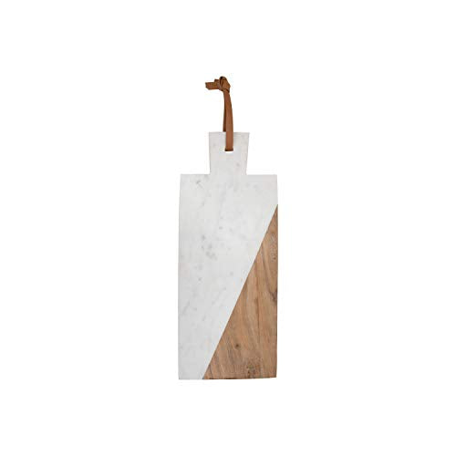 Foreside Home & Garden White Small Rectangle Marble and Wood Kitchen Serving Cutting Board