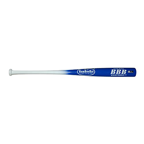 BamBooBat by Pinnacle Sports Equipment INC. Youth Durable Bamboo Baseball Bat for Players Aging 5-13 Years Old, White Handle/Royal Barrel, 29 Inch, YHWBU29