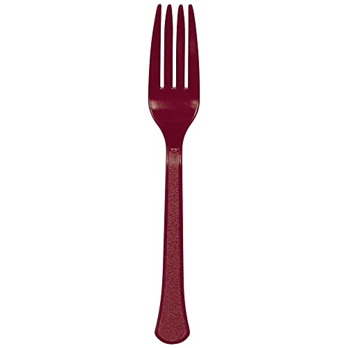 Amscan Premium Heavy Weight Plastic Forks | Berry Red | Pack of 20 | Party Supply