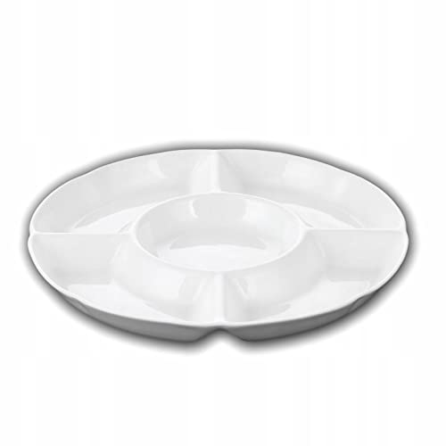 Wilmax White Porcelain Set Of 4 Divided Round Dishes 10" | 25.5 Cm | Dishwasher Safe, Easy To Clean | Fine, English Porcelain | Wl-992019/A