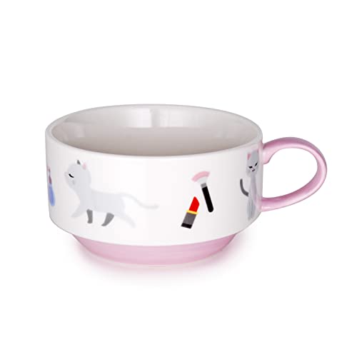 FMC Fuji Merchandise Genki Cats Stackebale Coffee Cups With Handle 11 fl oz Kitten Neko Design (Runa)