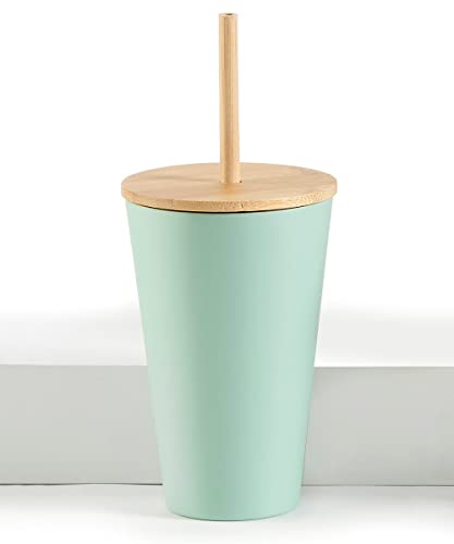 Giftcraft 094726 Travel Cup with Straw and Lid, 5.5-inch Height, Polylactic acid, Bamboo and Silicon , Green