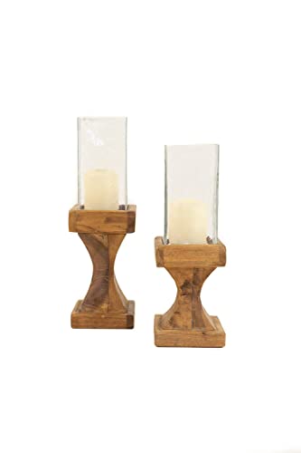 KALALOU NSE1101 Set of Two Square Hurricanes with Recycled Wood Bases