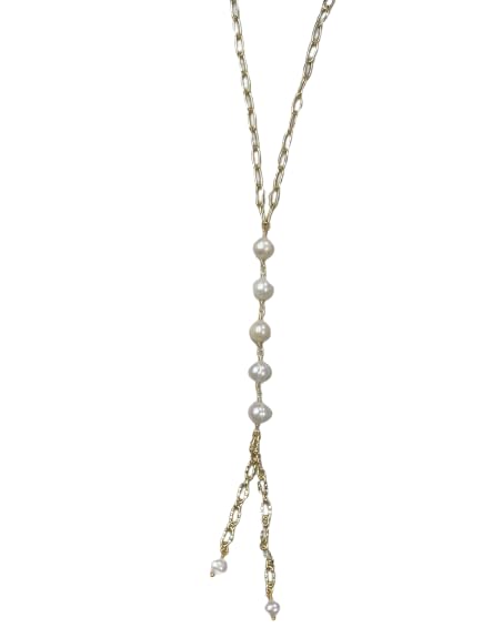 Lula N Lee Italian Gold Plated Chain Necklace With Freshwater Pearls, 17-inch Length, Women Fashion Accessories