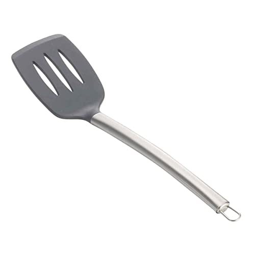 Tablecraft 11179 Slotted Spatula, Gray, 14-inch Length, Silicone Over Nylon
