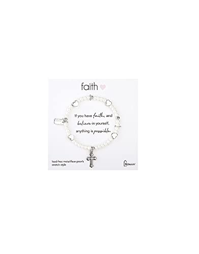 Roman Cross Stretch Bracelet, 6-inch Length, Brass, Silver, With Gift Box, Female, Mother, Grandmother, Mother's Day, Birthday, Gift