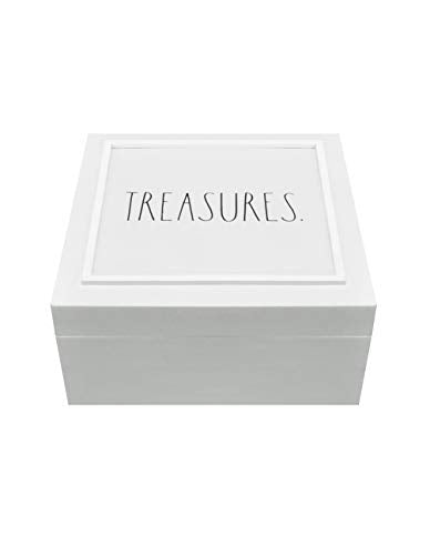 DesignStyles Rae Dunn White Jewelry Box with Lid - Wooden Jewelry Organizer Case for Earring, Necklace, Ring, Watch, Keepsake, Small Accessories - Bedroom Decor and Vanity Storage Organizers Jewelry