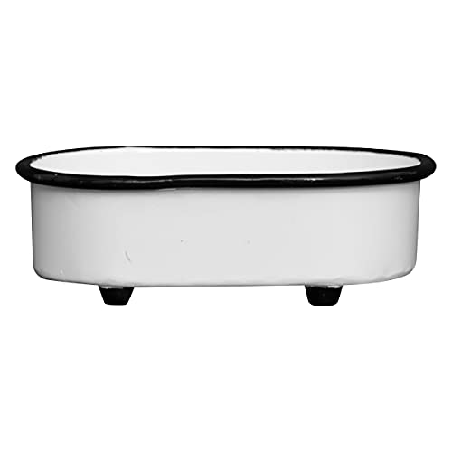 Foreside Home & Garden White Black Rim Enamel Oval Soap Dish