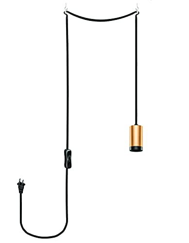Next Glow 10ft Pendant Light Cord Vintage Socket and Woven Fabric Cord pendant light kit with switch and plug, pendant lamp cord DIY single hanging light fixtures Standard E26 Socket bulb not included