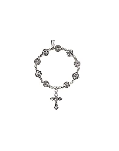 Roman Saint Benedict Stretch Bracelet, 7-inch Length, Zinc, Silver, For Women, Fashion, Jewelry, Gift, For Any Occasions