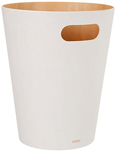 Umbra Woodrow, 2 Gallon Modern Wooden Trash Can Wastebasket or Recycling Bin for Home or Office, White