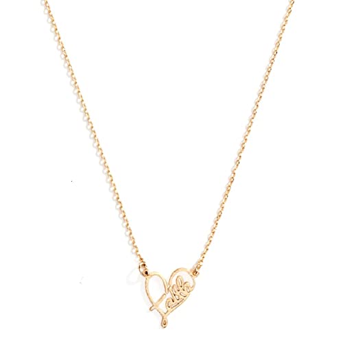 Splendid Iris Studio Collection Necklace - Brushed Heart with Faith, 16-inch Length, Brass, Gold