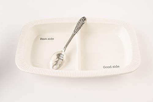 Mud Pie Fall Divided Side Serving Dish Set of 2,dish 2.5 inches x 9.5 inches x 15.75 inches, Spoon 9 inches, White/Silver