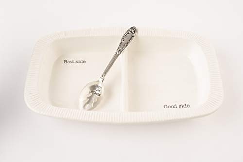 Mud Pie Fall Divided Side Serving Dish Set of 2,dish 2.5 inches x 9.5 inches x 15.75 inches, Spoon 9 inches, White/Silver